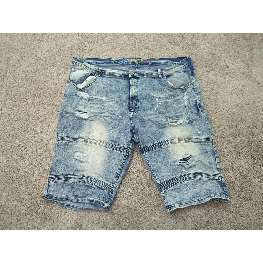 Demolition Jeans Shorts Mens 50 BIG Blue Denim Acid Wash Distressed Rock Punk‎